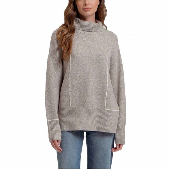 NWT Studio by the Workshop Contrast Line Mocha Turtleneck Sweater Womens S - Picture 2 of 8